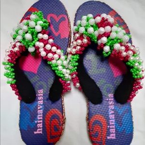 Pink and Green Handmade Sandals